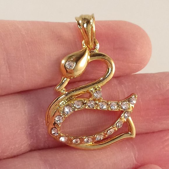 18K Yellow Gold Filled Swan Diamond Zircon Necklace Pendant Party Gift - Picture 3 of 7